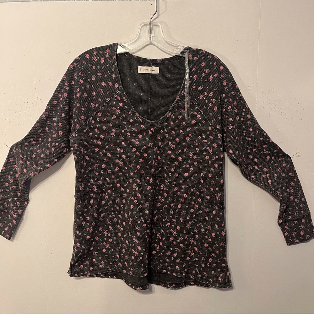 Lucky Brand Waffle Thermal over sized T-Shirt  Charcoal Gray  size meduim.